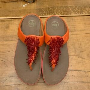 FitFlop Women's Orange and Pinky Red Rumba Beaded Sandals 9